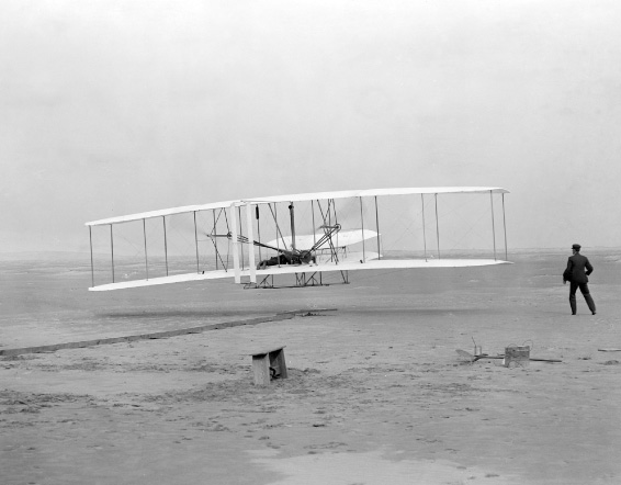 Orville Wright's famous first airplane flight. 